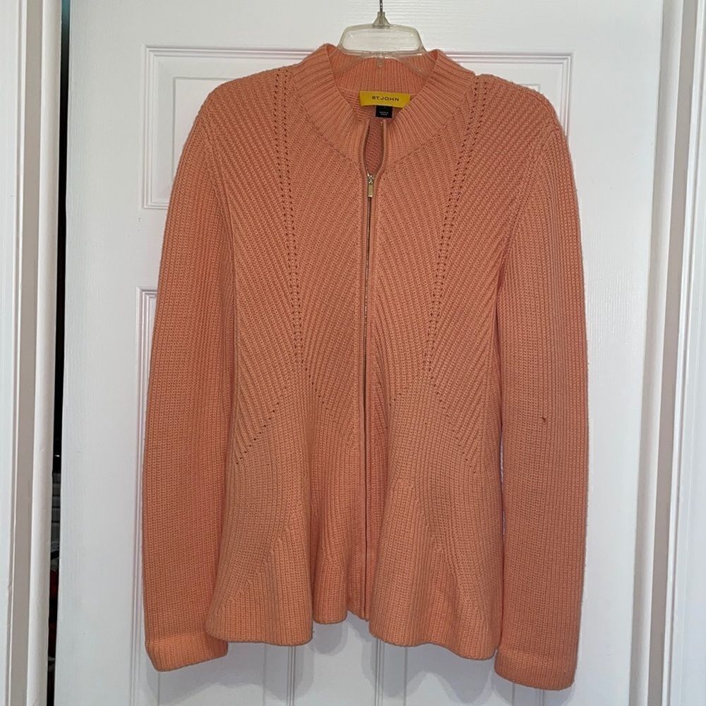 St. John Peach Zip front swing cardigan sweater
